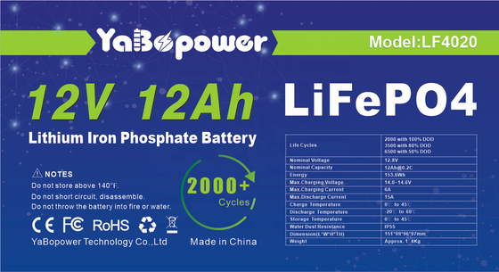 La fábrica caliente de la venta modificó la batería actual 6A Lifepo4 para requisitos particulares de la descarga de 12v 12Ah con capacidad prominente