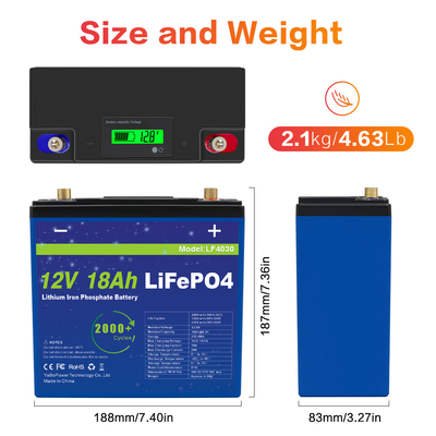 La capacidad grande de la batería ligera de 12V 18Ah Lifepo4 completa un ciclo de largo vida 3 años de garantía