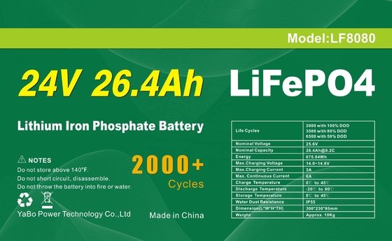 vida de servicio más larga marina de la batería de 26.4Ah 24V Lifepo4