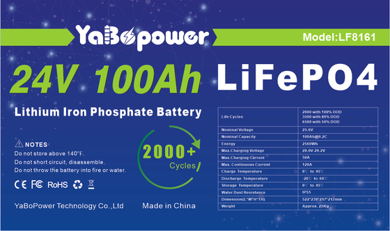 Batería solar 100ah 150ah 24v del almacenamiento rv Lifepo4 para el vehículo de Off Road del barco