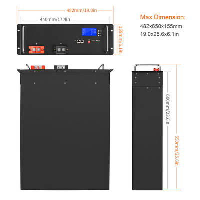 LCD 48V Lifepo4 Batería 2.5kwh Litio Ciclo profundo 48 Voltios 50ah